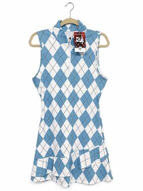 Sleeveless Blue White Argyle Golf Tennis Dress Size L NWT